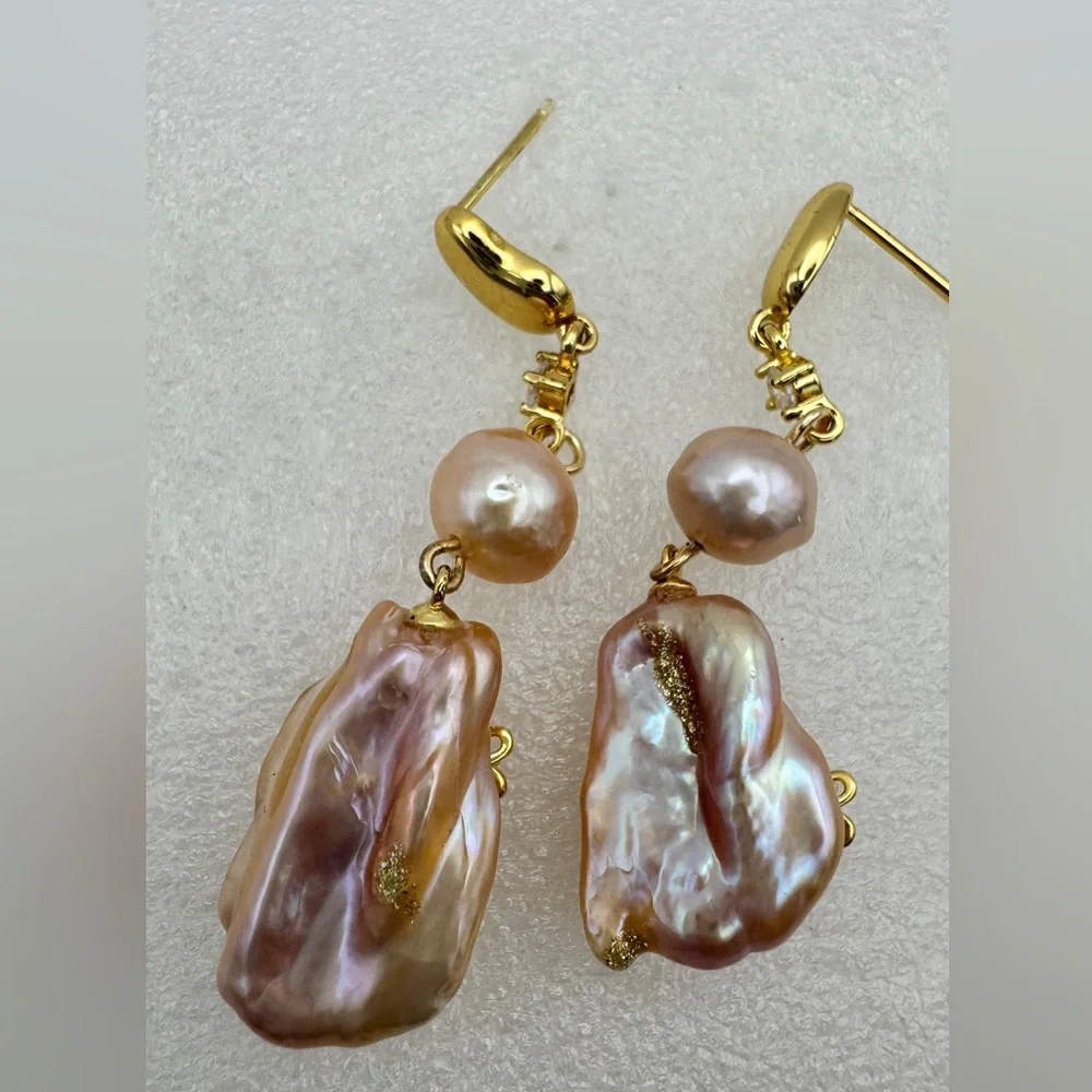 Real authentic lavender pink fresh water pearl dangle